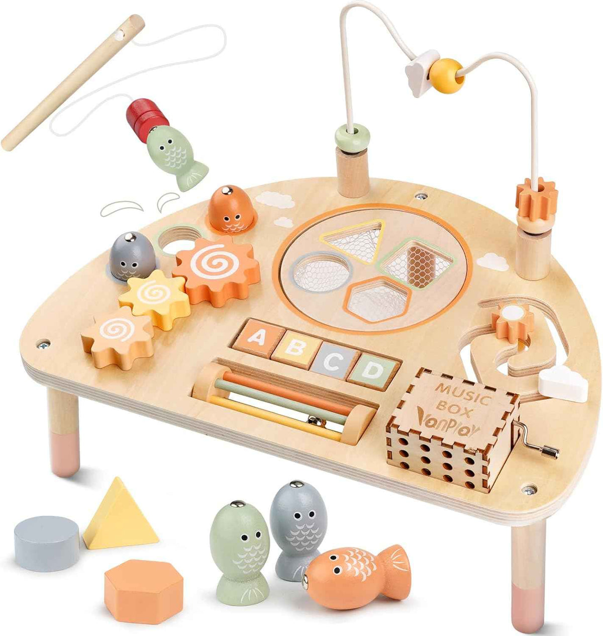 Activity Table for 1 Year Old, Montessori Toys for 1 2 Year Old Girls Boy Gifts, 8 in 1 Wooden Sensory Play Table for Toddler 1-3, Learning Toys for Baby 12-18 Months 1st Christmas Birthday Gifts