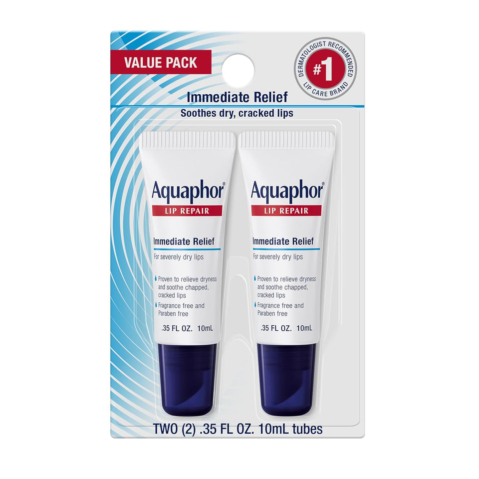 Aquaphor Lip Repair Ointment, Moisturizing Lip Balm Pack, Mothers Day Gifts, 0.35 Tube, Pack of 2