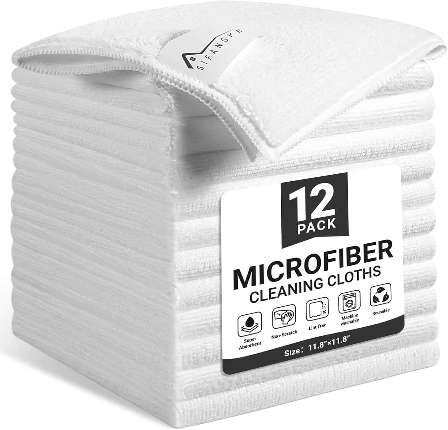 Microfiber Cleaning Cloth, 12 Pack Assorted Color Cleaning Rags for Housekeeping, Colorful Reusable Microfiber Towels for Car, Kitchen, Bathroom and Household Cleaning Supplies, 11.8"X11.8"
