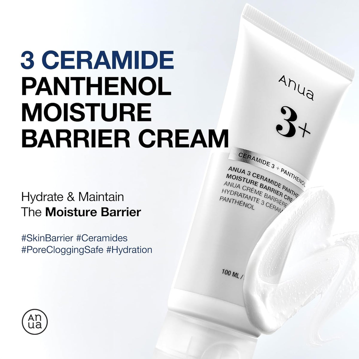 ANUA 3 Ceramide Panthenol Moisture Barrier Cream, Hydrating Daily Face Moisturizer for All Skin Types, Soothing, Non Comedogenic, with Centella for Skin Barrier, Korean Skincare, 3.38 fl oz.