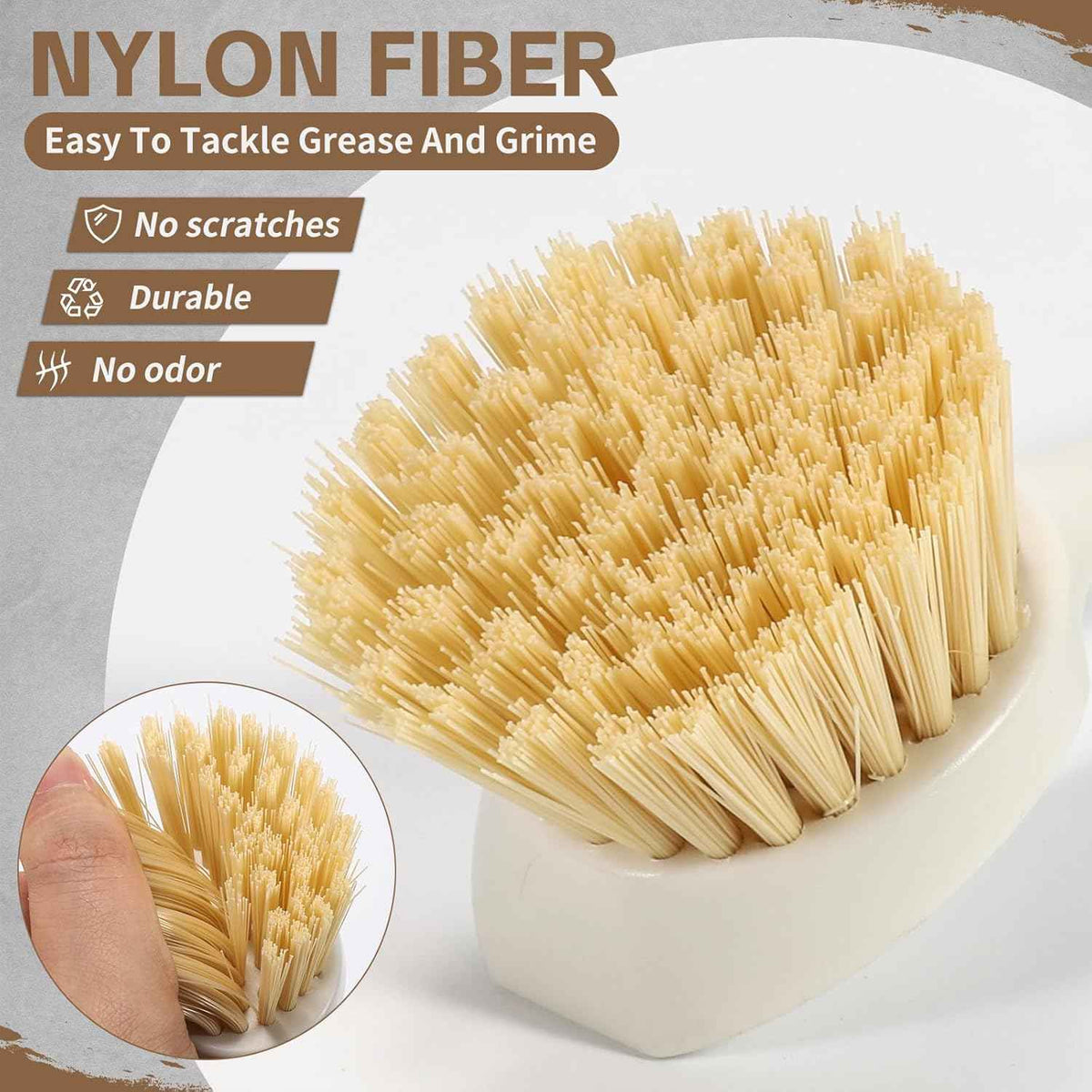 Bamboo Dish Scrubber Brush Set - 4 Pack with Built-in Scraper for Pots, Sinks