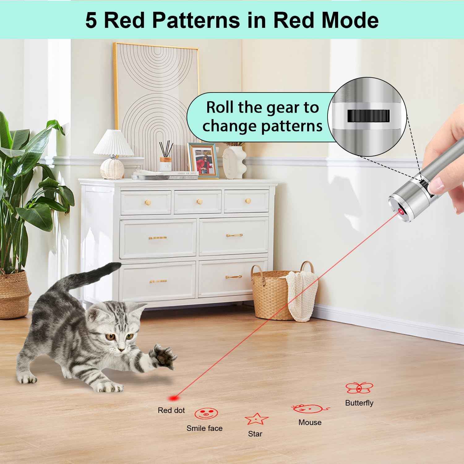 TBTeek Cat Toys, Rechargeable, 3 Light Modes & 5 Fun Patterns, Portable Interactive Kitten Pet Dog Cat Mouse Toy for Fun Chase Play Exercise