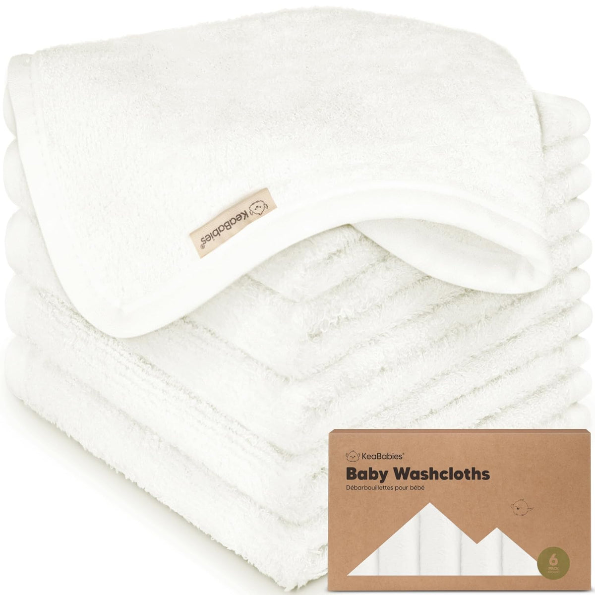 6-Pack Baby Washcloths – Soft Absorbent Viscose from Bamboo Washcloths for Face, Body, Baby Towels for Newborn, Kids, Toddlers, Infant, Gentle on Sensitive Skin, 10x10 Reusable Face Towels (White)