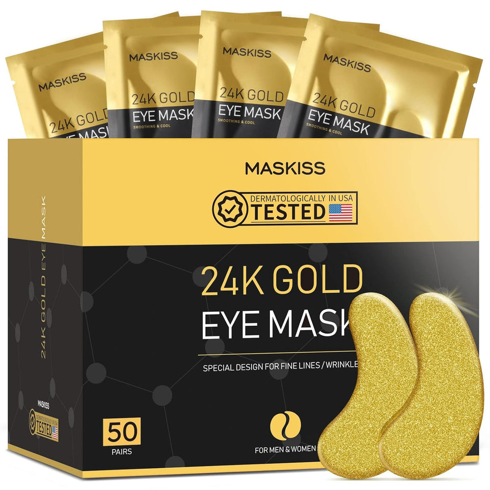 Maskiss 24k Gold Under Eye Patches (50 Pairs), eye mask, Collagen Skin Care Products, Eye Patches for PLffy Eyes, eye masks for dark circles and PLffiness