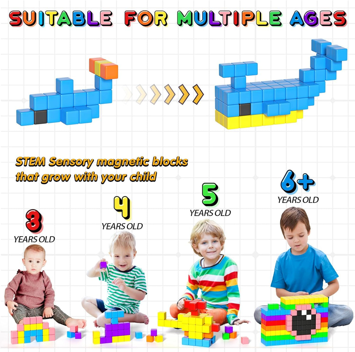 Apluses 54 PCS Magnetic Blocks, Magnetic Building Blocks for Toddlers 3+, Montessori Toys, Magnet Cubes, Preschool STEM Educational Sensory Magnet Toys for Kids Ages 3-5 Year Old Boys and Girls