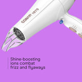 Conair Double Ceramic Hair Dryer with Diffuser | Blow Dryer with Ionic Conditioning | Includes Diffuser and Concentrator | Amazon Exclusive, White