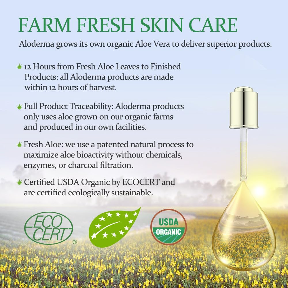 aloderma organic 96% aloe vera gel hydrating face body after-sun care 7oz
