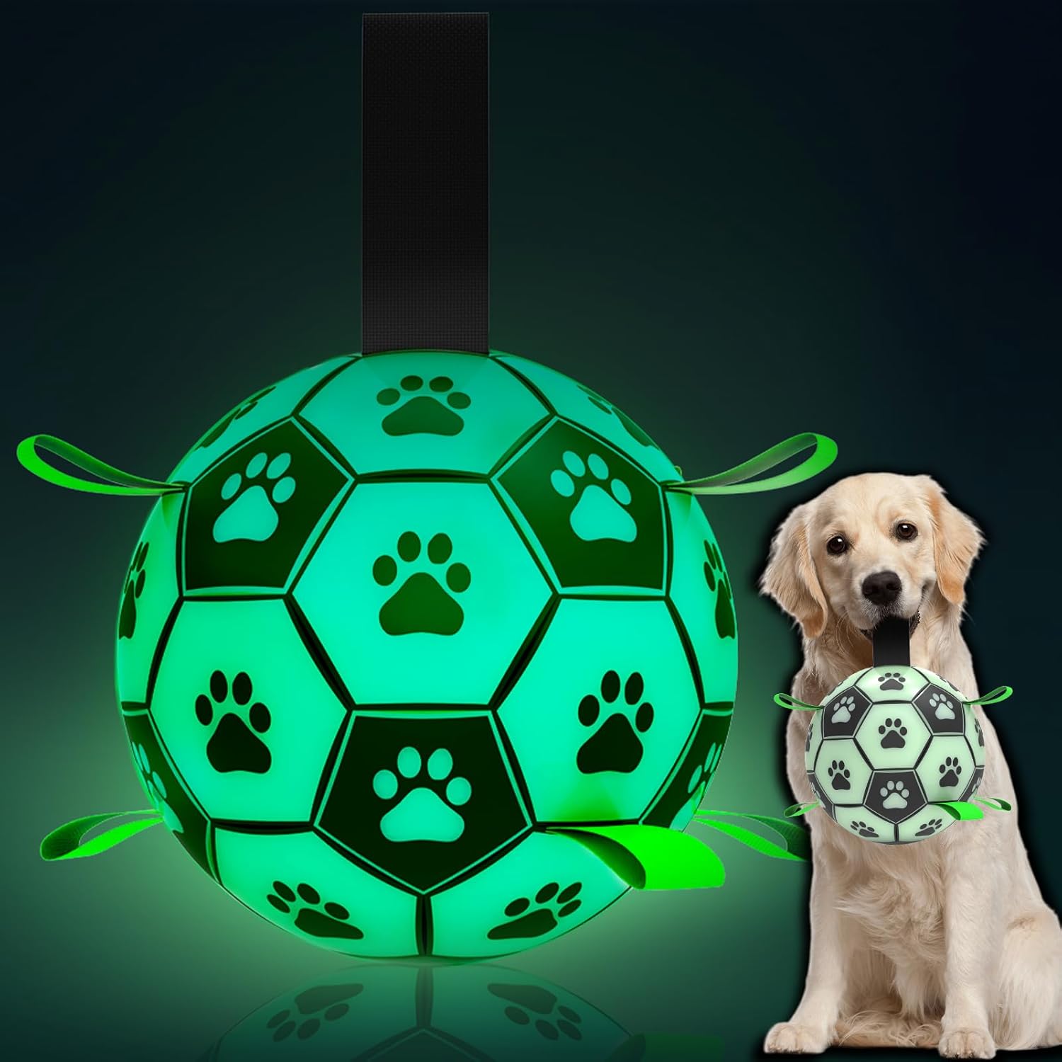 Qdan dog toys 6 inch world cup dog soccer ball with straps for small medium pet outdoor play