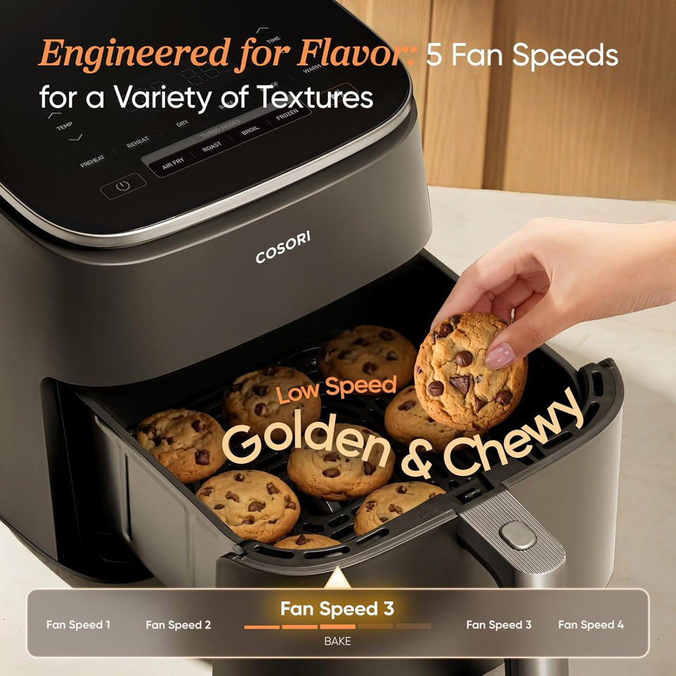 Cosori 9-in-1 TurboBlaze Air Fryer 6 Qt, Premium Ceramic Coating, 90°–450°F, Precise Heating for Even Results, Air Fry, Roast, Bake, Broil, Dry, Frozen, Proof, Reheat, Keep Warm, 120V, Dark Gray