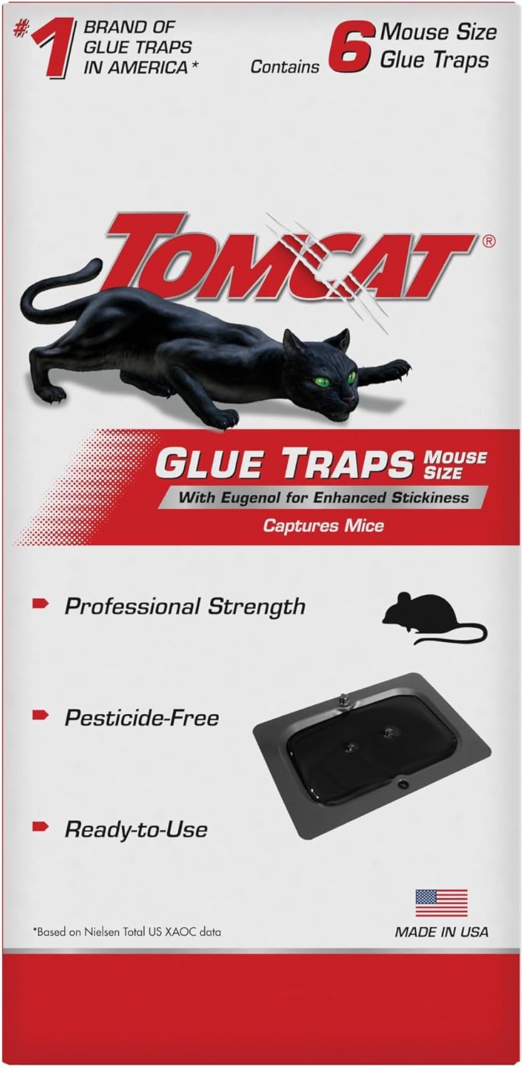 Tomcat Glue Traps Mouse Size with Eugenol for Enhanced Stickiness for Mice, Cockroaches, and Spiders, 6 Traps