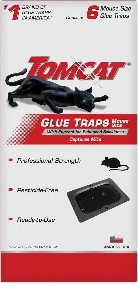 Tomcat Glue Traps Mouse Size with Eugenol for Enhanced Stickiness - Sticky Pads For Mice, Cockroaches, and Spiders, 6 Traps
