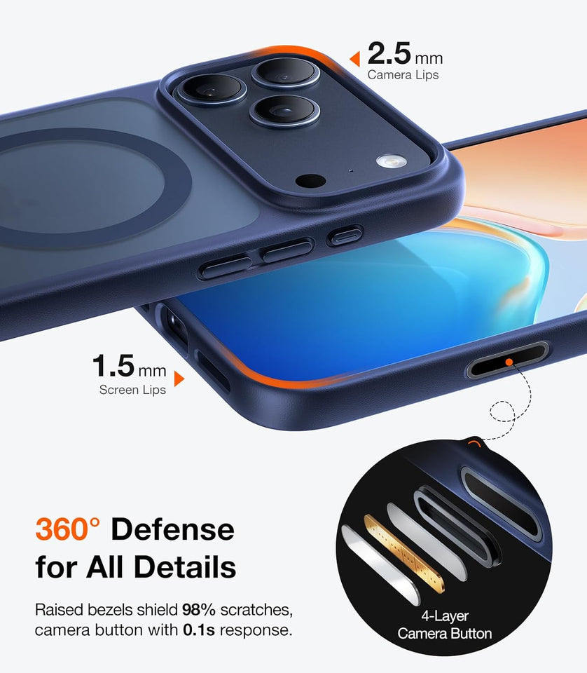 TORRAS Stronger Magnetic & Shockproof for iPhone 17 Pro Max Case, Fit for MagSafe, Military Grade Drop Protection, Camera Control, DIY Button, Slim Fit for iPhone 17 Pro Max Case Translucent Deep Blue
