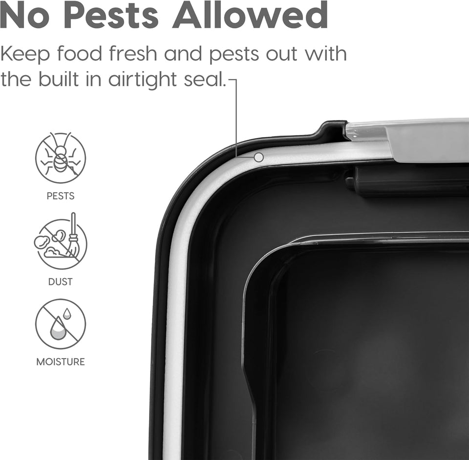 IRIS USA Dog Food Storage Container, 30 lbs & 11 lbs Combo, Cat Food Storage Container, Dog Treat Container, Airtight, Stackable, 2-Cup Scoop, Wheels, Easy Mobility, Black
