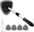 astroAI Windshield Cleaner Tool with Extendable Handle and 4 Reusable Microfiber Pads for Car Interior Detailing Cleaning Kit, Gray, 15.9-21in