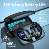 bmani Ear Buds Wireless Earbuds Bluetooth Headphones with 80H Playtime LED Display Case, Over-Ear Hook with Mic, Stereo Sound, Easy Button Controls, Sports Earphones for Running Workout Gym Black