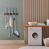 Mop and Broom Holder Wall Mount - Rustic Wood Broom Mop Hanger - Wall Mounted Garden Tool Rack Organizer for Closet Garage Laundry Room Kitchen Decor With 4 Slots & 4 Hooks - PureLivingMart
