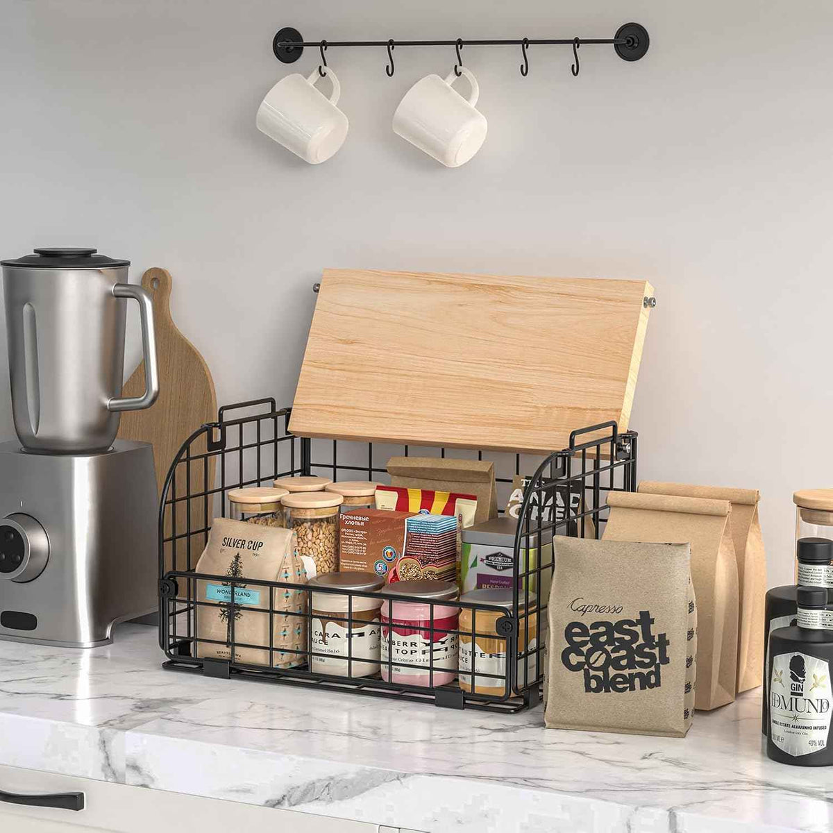 2-Set Stackable Wire Baskets with Openable Top - Versatile Kitchen, Pantry, and Countertop Organizer