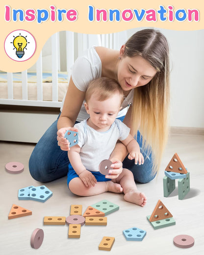 Montessori Toys for 1 2 Year Old Girl and Boy Birthday Gifts, Shape Sorter Wooden Toys for Toddlers Age 1-3 2-4, Learning Educational Sensory Stacking Toddler Puzzles