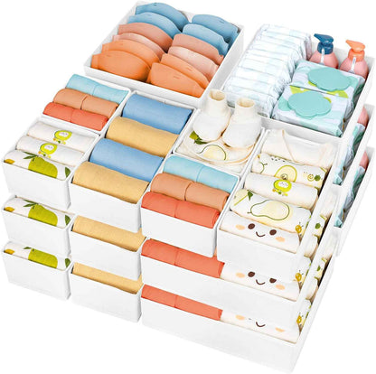 DIMJ Drawer Organizer Clothes, 12 Pack Dresser Organizer, Foldable Closet Organizers and Storage, Fabric Dresser Bins, Drawer Dividers for Nursery, Baby Clothes, Underwears, Sock (Beige)