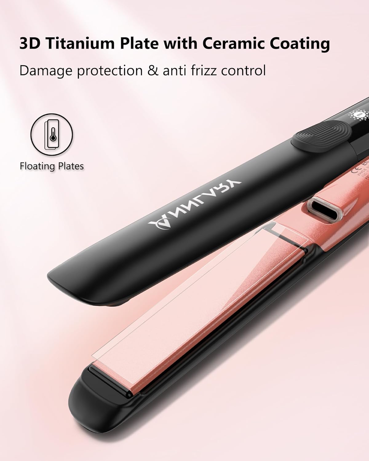 Annlary Hair Straightener 1 Inch Flat Iron and Curler 2 in 1 Titanium Ceramic Ionic Dual Voltage Straightener with Heat-Resistant Silicone, for Less Frizz, Shinier & Smoother