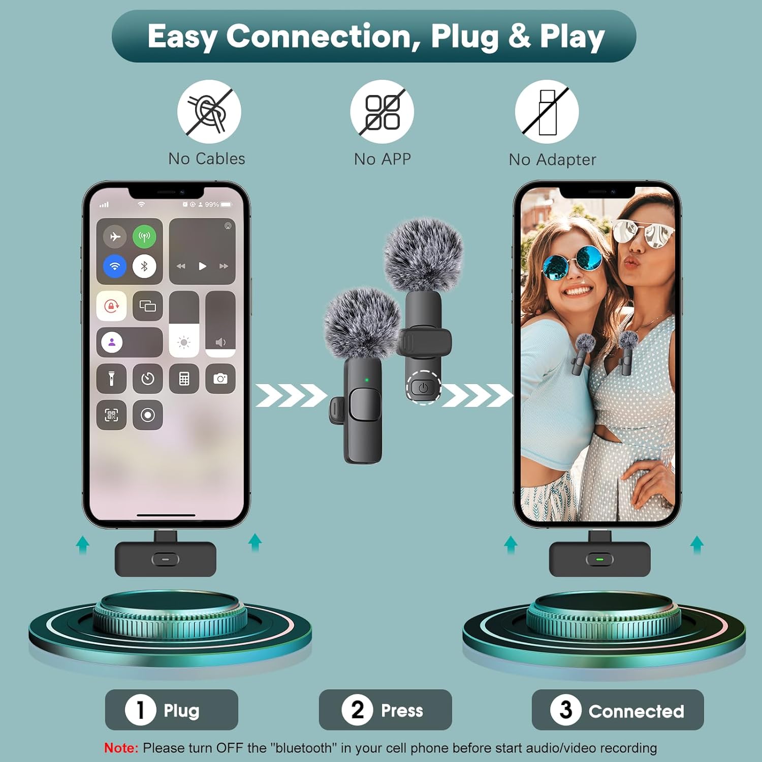 MAYBESTA Wireless Mini Microphone for iPhone, Android Phone - Lavalier Lapel Mic for Audio Video Recording - Clip on Content Creator Microphones for YouTube Tiktok Podcast Vlogging