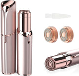 tuokiy Women Facial Hair Removal Device Battery Operated with 2 Replacement Heads,Ladies Face Shaver for Peach Fuzz Upper Lip,Chin, Facial Hair Removal for Women, Rose Gold(2 PCS Heads)