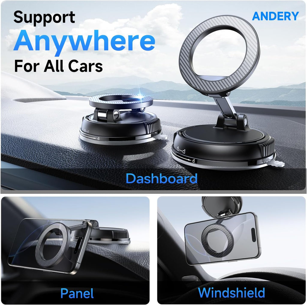 ANDERY Car Phone Holder for Magsafe [78+LBS Strongest Suction & 2400gf Magnetic] 360° Adjustable Car Phone Mount, Phone Holders for Your Car for iPhone 17-12 Pro Max Plus Air, Carbon Fiber
