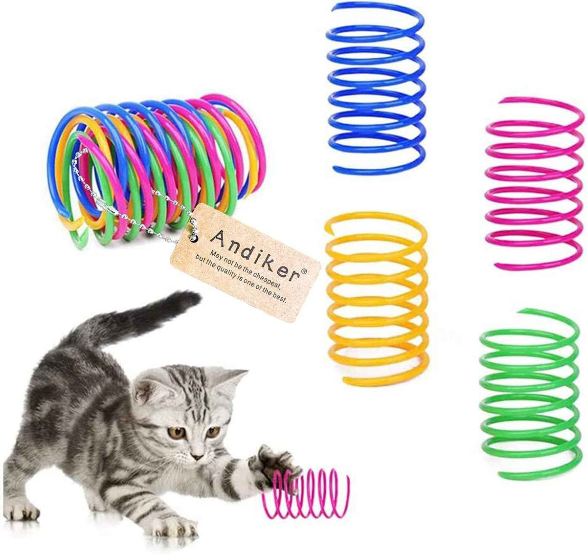 andiker 12pc interactive cat spiral spring toy for kitten swatting biting hunting play colorful sturdy plastic