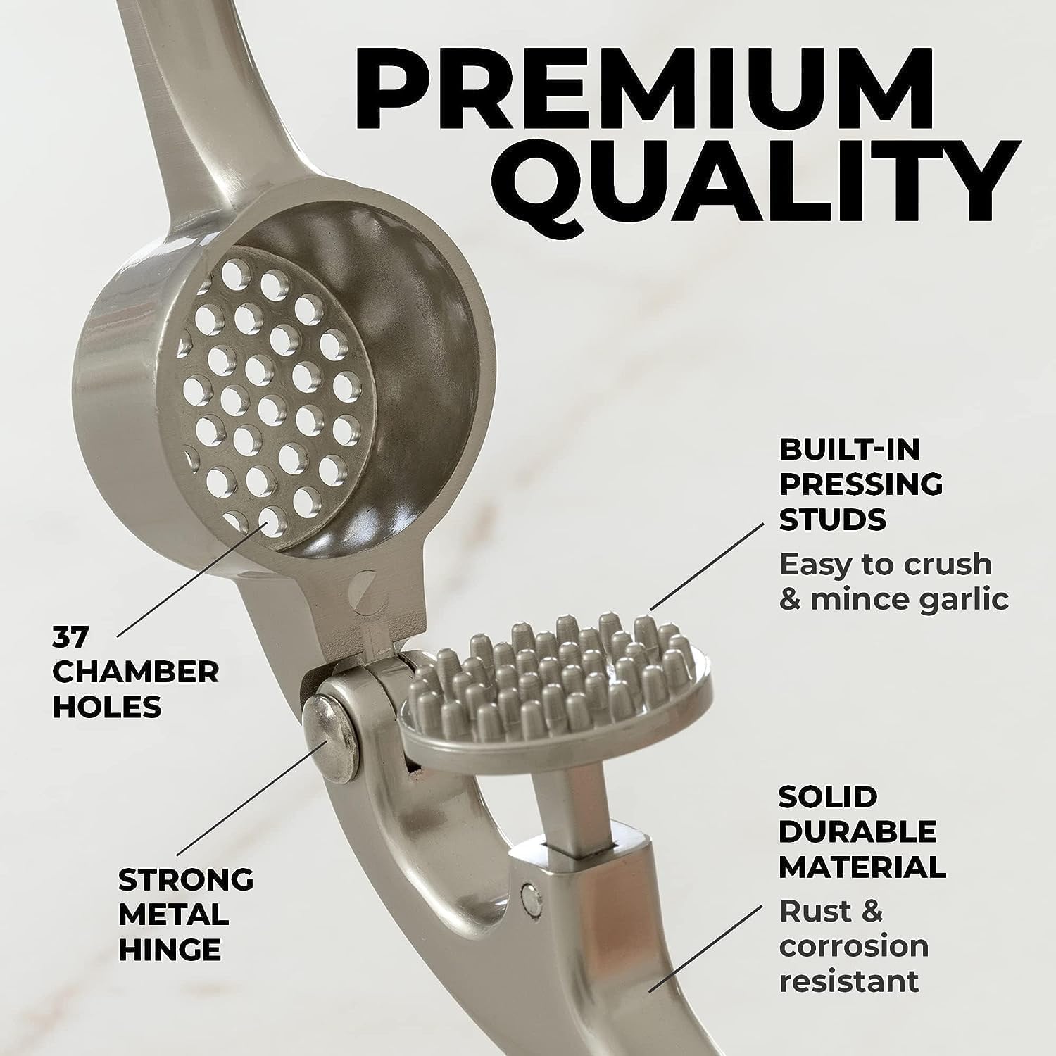 Zulay Kitchen Premium Garlic Press Set - Rust Proof Professional Garlic Mincer Tool - Easy-Squeeze, Easy-Clean with Soft, Ergonomic Handle - Silicone Garlic Peeler & Brush (Silver)