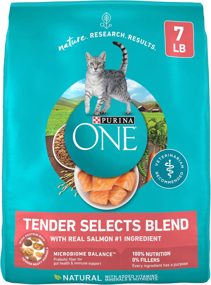 PLrina ONE Natural Dry Cat Food, Tender Selects Blend With Real Salmon - 7 lb. Bag