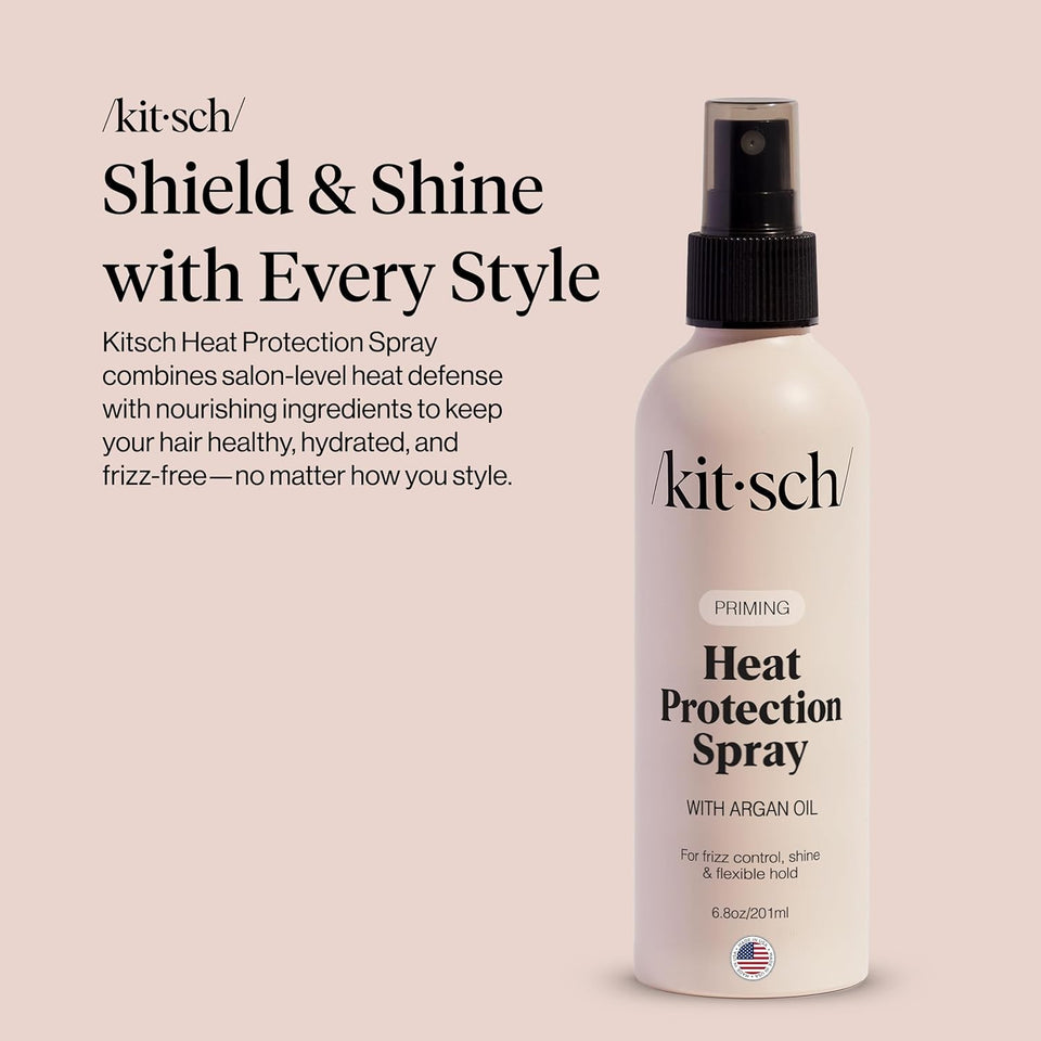 Kitsch Heat Protection Spray for Hair – Heat Protectant for Hair with Argan Oil – Styling Hair Spray for Frizz Control, Shine & Damage Protection – Protects Strands | Ideal Gifts for Women – 6.8oz