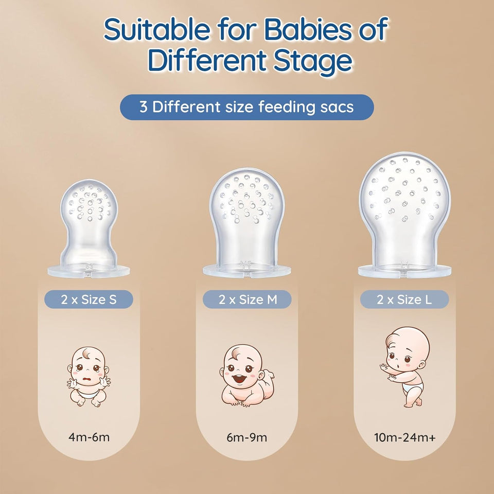 2 Pack Silicone Baby Fruit Feeder with Mini Freezer Tray, Breastmilk Popsicle Molds for Baby Teething Relief, Fresh Food Feeder for Safe Infant Self Feeding, Extra Food Pouches