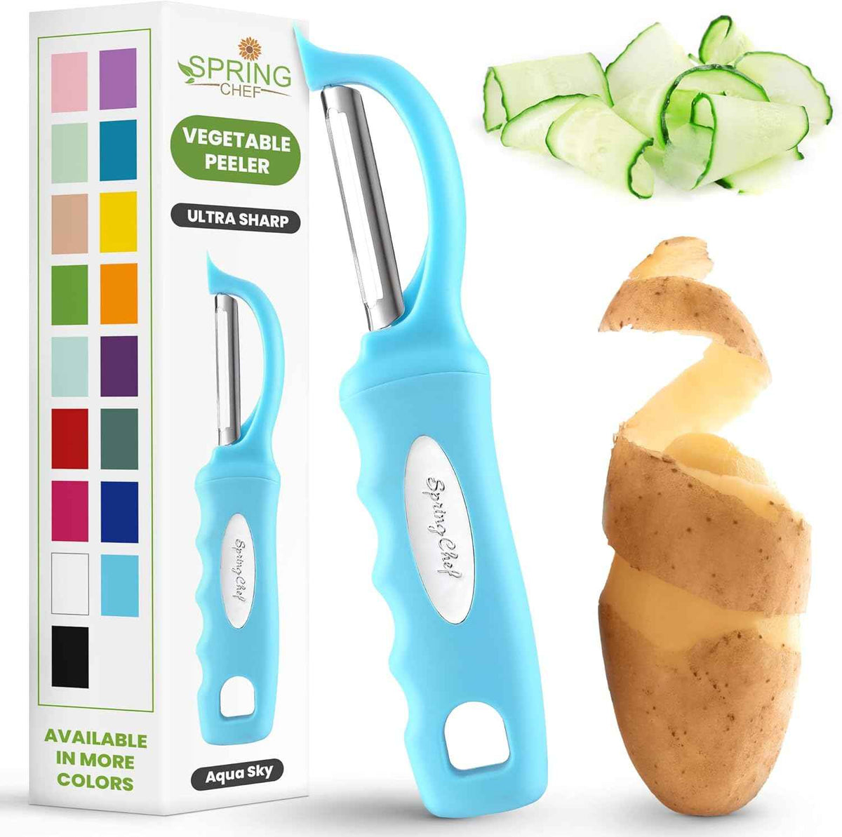 Spring Chef Premium Swivel Vegetable Peeler, Soft Grip Handle and Ultra Sharp Stainless Steel Blades - Perfect Kitchen Peeler For Veggie, Fruit, Potato, Carrot, Apple - Black