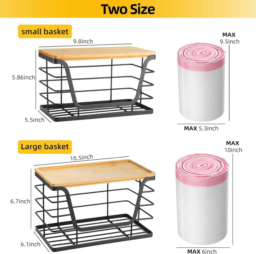 Bamboo Storage Organizers by ALOCEO 2 Pack Stackable Kitchen Laundry with Trash Bag Holder and Small Garbage Bag Dispenser
