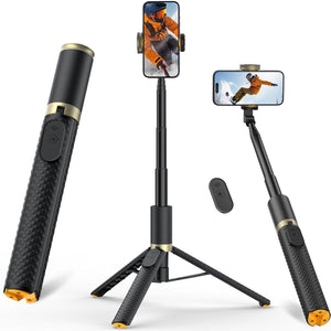 Vimose 62" All-in-One Phone Tripod & Selfie Stick – Portable Lightweight Aluminum Travel Stand with 360° Rotating Holder and Wireless Remote for iPhone and Android, Black