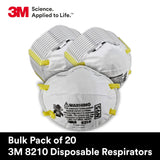 3M 8210 Particulate Respirator, N95, Pack of 20 Disposable Respirator, NIOSH APPROVED, Two-Strap Cup Style Design, Lightweight with Cushioning Nose Foam