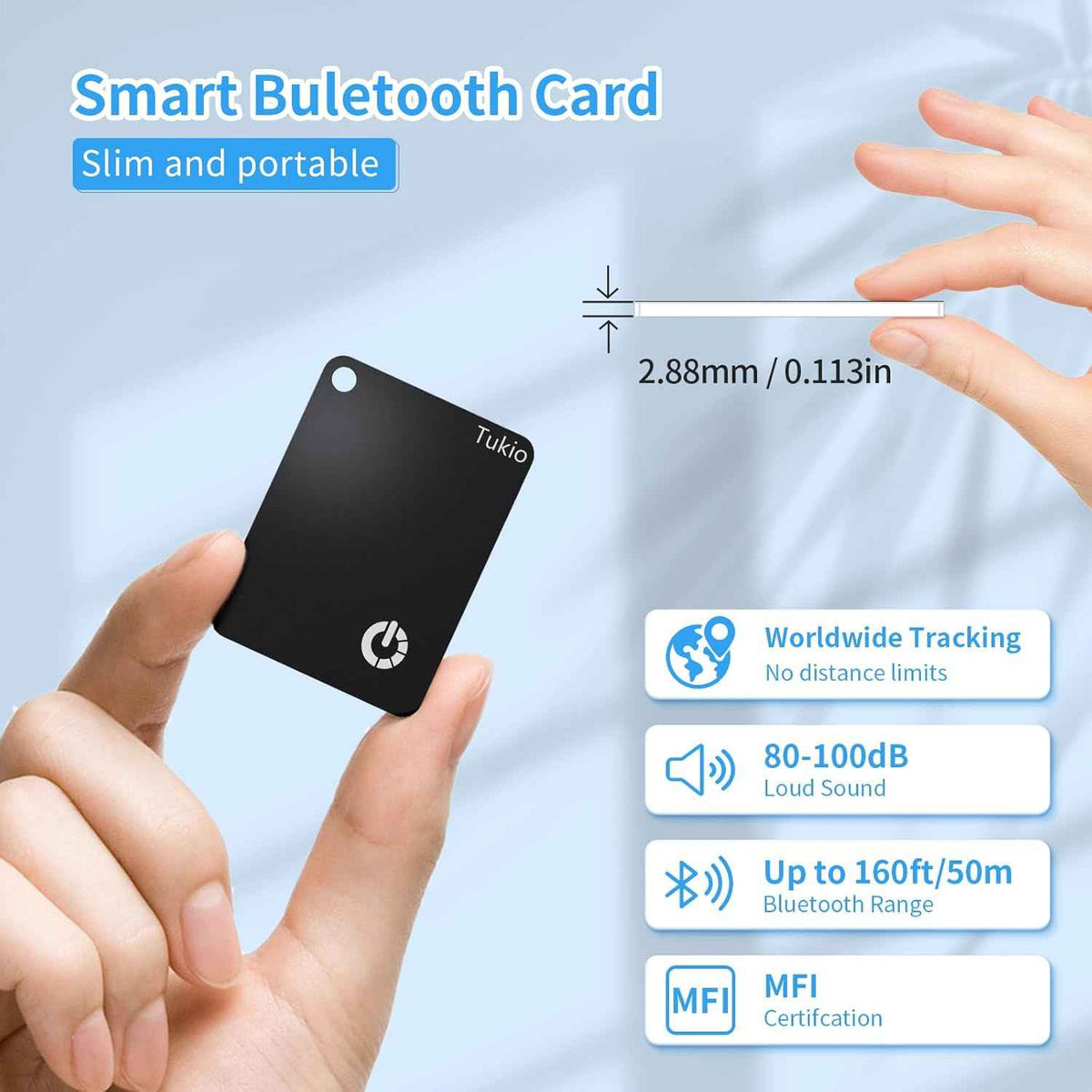 Air Smart Tag (Black) 2 Pack, Smart Tracker Card Compatible with Apple Find My (iOS only), Bluetooth Tracker with Wireless Charging, IP68 Waterproof Finder, Item Finder with Key Ring/Nylon Lanyard.