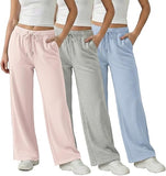 Common Stitch 3 Pack Wide Leg Fleece Lounge Sweatpants for Women — Deep Pockets, Relaxed Fit, Elastic Drawstring Waist