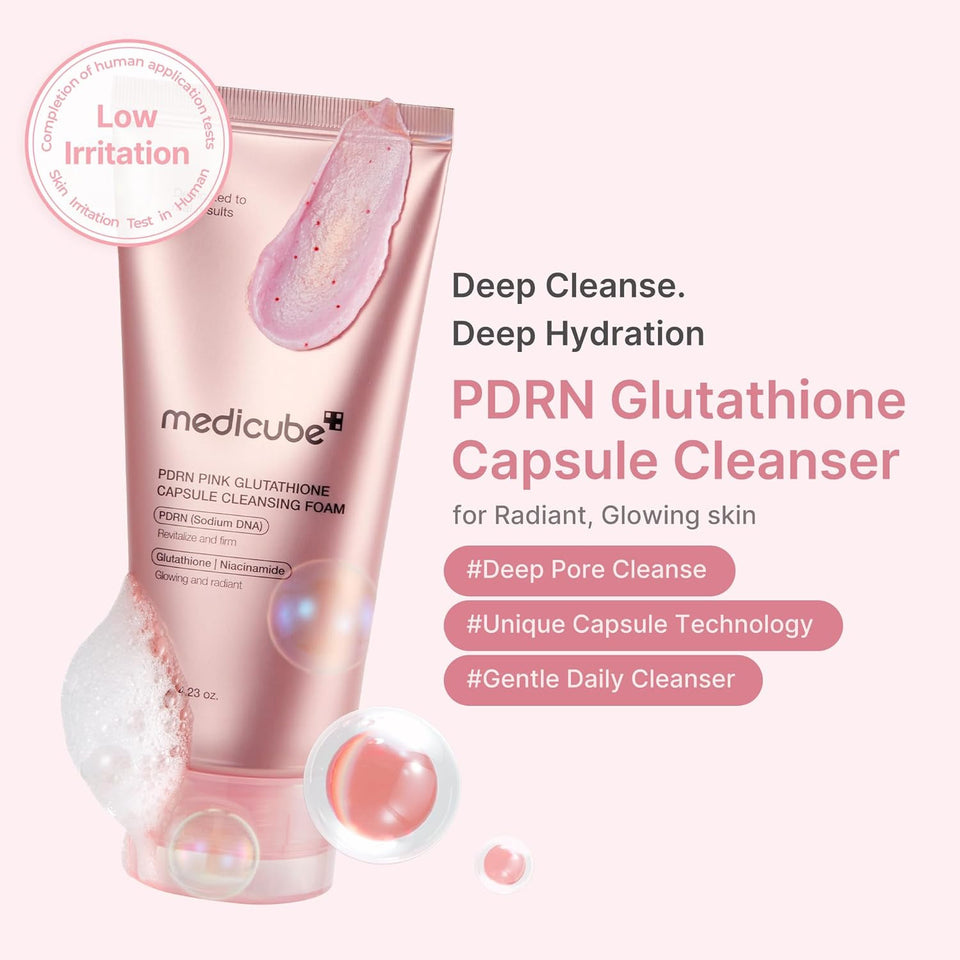 medicube Facial Cleanser PDRN Pink Glutathione Capsule Foam Cleanser | Daily Face Wash for Pore Care, Uneven Skin Tone, Texture | Hydrating & Nourishing Deep Cleansing | Korean Skincare, 4.23 oz