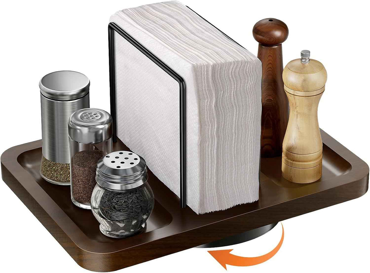 Rotating Metal Napkin Holder with Salt and Pepper Shakers Caddy