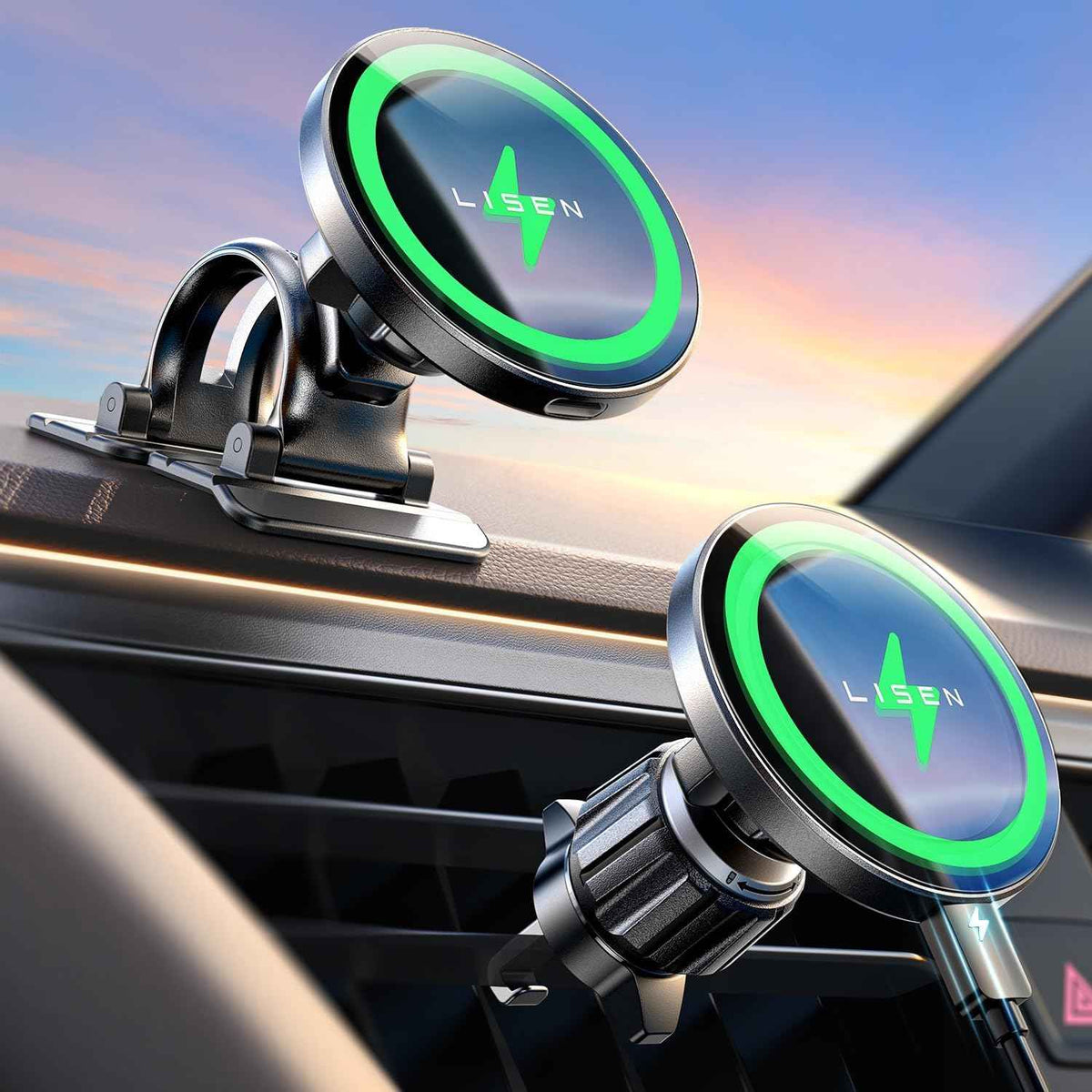 15w magsafe car mount charger for iphone 17-12, samsung, pixel - magnetic wireless cars charger