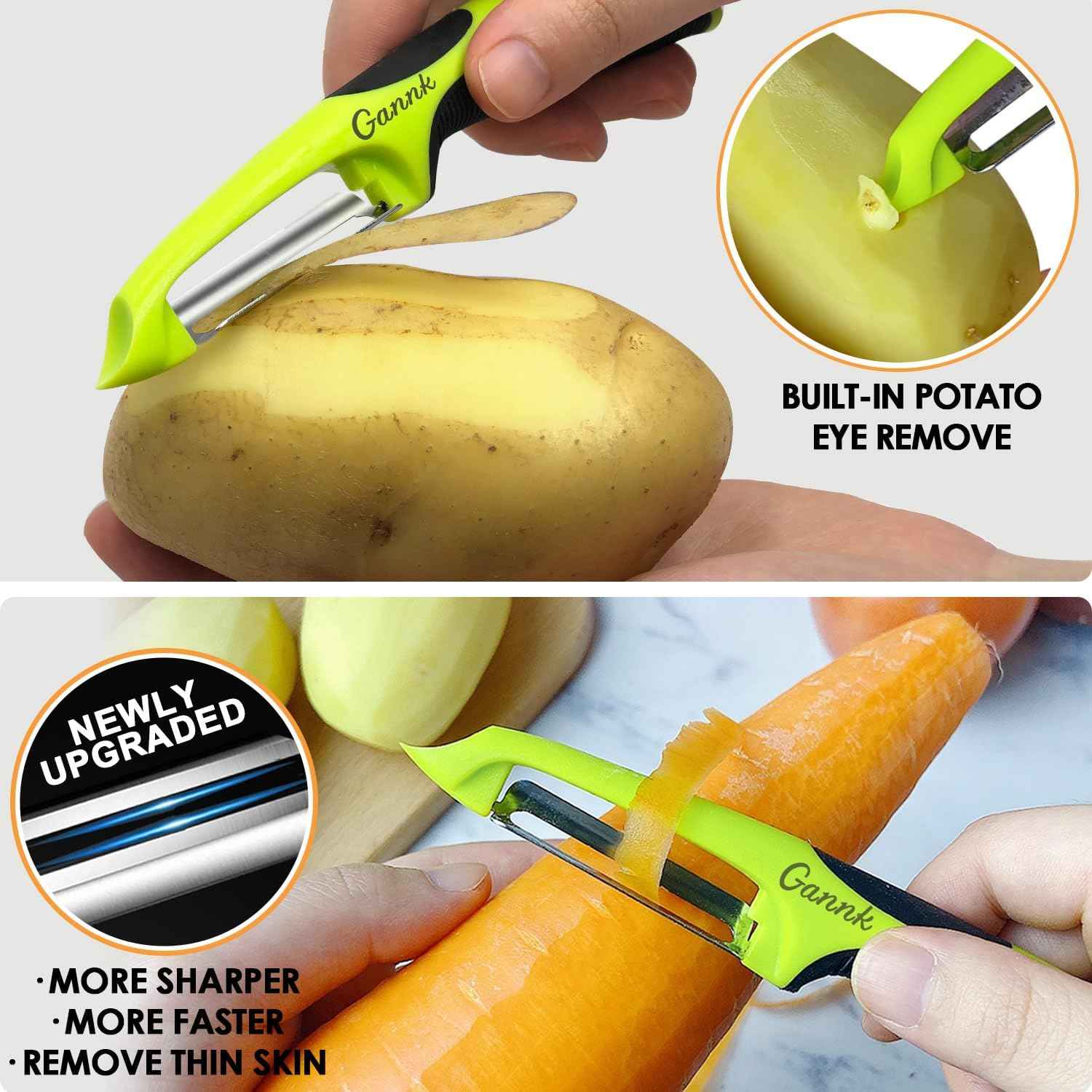 GANNK Vegetable Potato Peelers for Kitchen, Y Peeler for Apple Fruit Carrot Zucchini Cucumber Potatoes, Good Grip Veggie Peeler Makes Peeling Very Easy