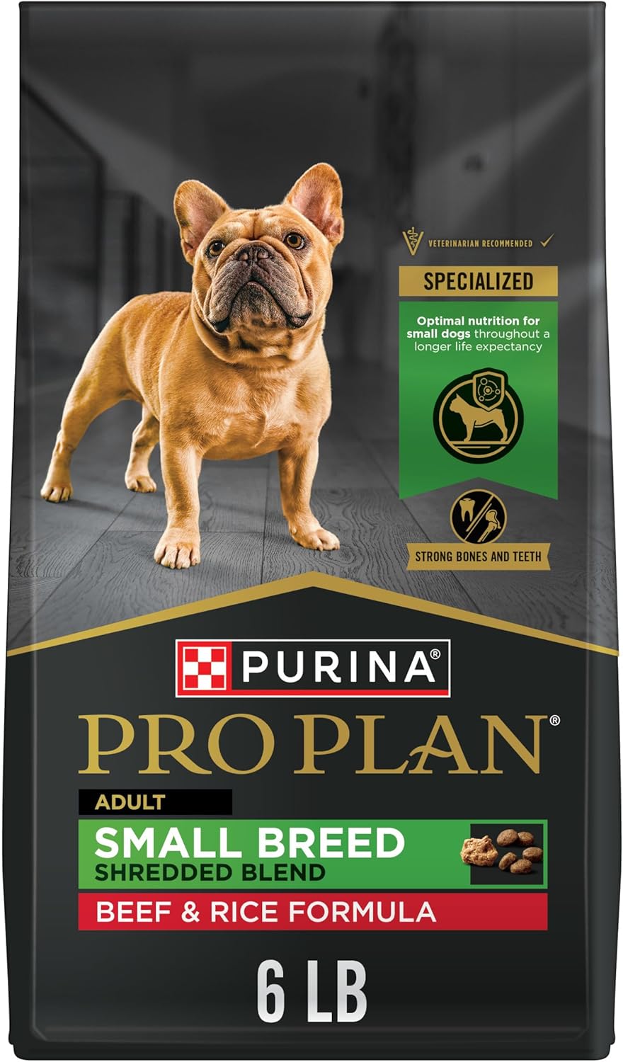 Purina Pro Plan Small Breed dry dog food for highly active dogs, shredded beef and rice formula with live probiotics, 6 lb bag
