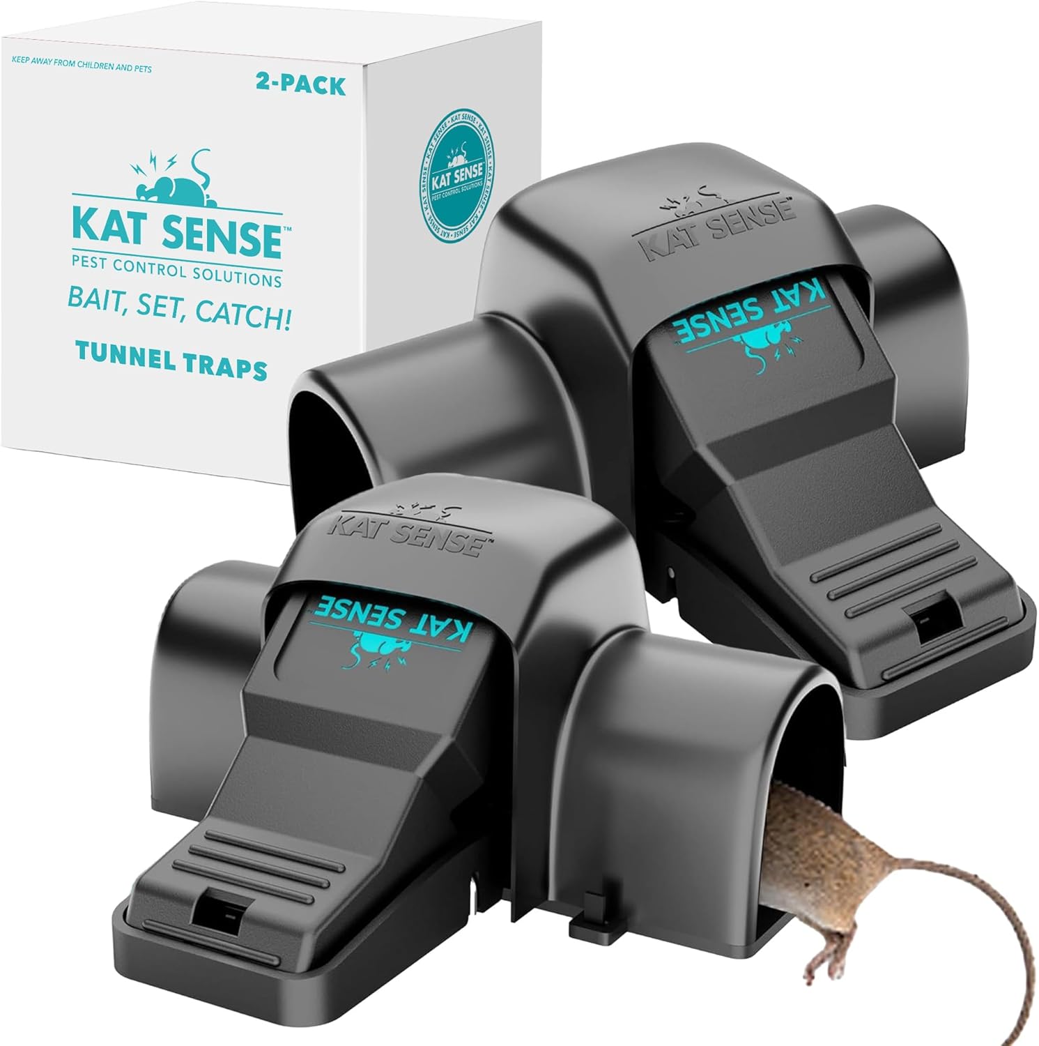 Kat Sense Covered Rat Trap & Chipmunk Trap, Prevents Accidental Triggering with Tunnel Design, Quick Action Pest Control Device, Indoor Outdoor Mouse Trap, Reusable Snap Style Rodent Control