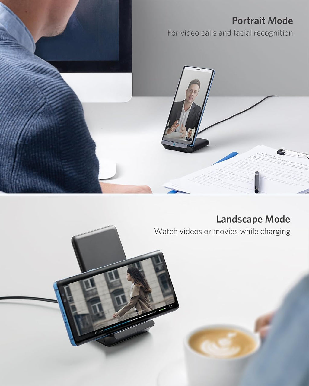 anker 313 wireless charger stand qi-certified fast charging for iphone and galaxy