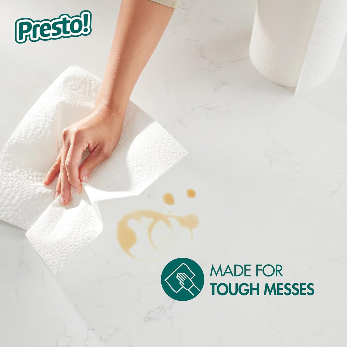 Amazon Brand - Presto! Ultra-Strong Premium Paper Towels, 158 Sheet Huge Roll - Flex-a-Size, 12 Rolls (2 Packs of 6), Equivalent to 38 Regular Rolls, White