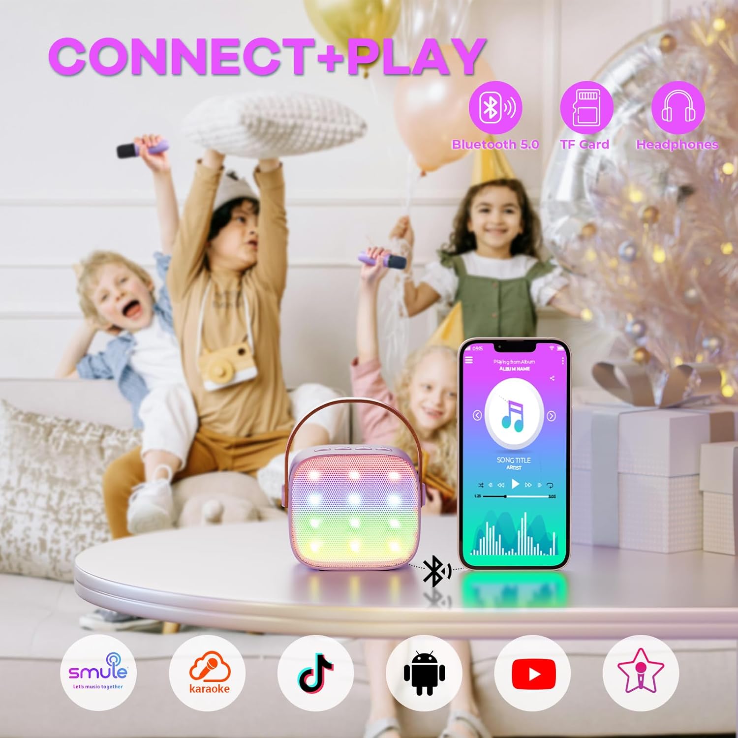 YLL Karaoke Machine for Kids, Portable Mini Speaker with 2 Wireless Microphones, TOP Kids Gifts for Girls Ages 3, 4, 5, 6, 7, 8, 9, 10+ Years Old, 4-12th Birthday Singing Present Toy Party (Purple)