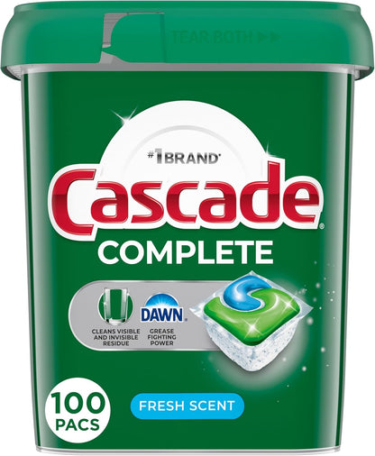 Cascade Complete Dishwasher Pods, Dishwasher Detergent, Dish Detergent Tab Tablets, Fresh, 100 Count