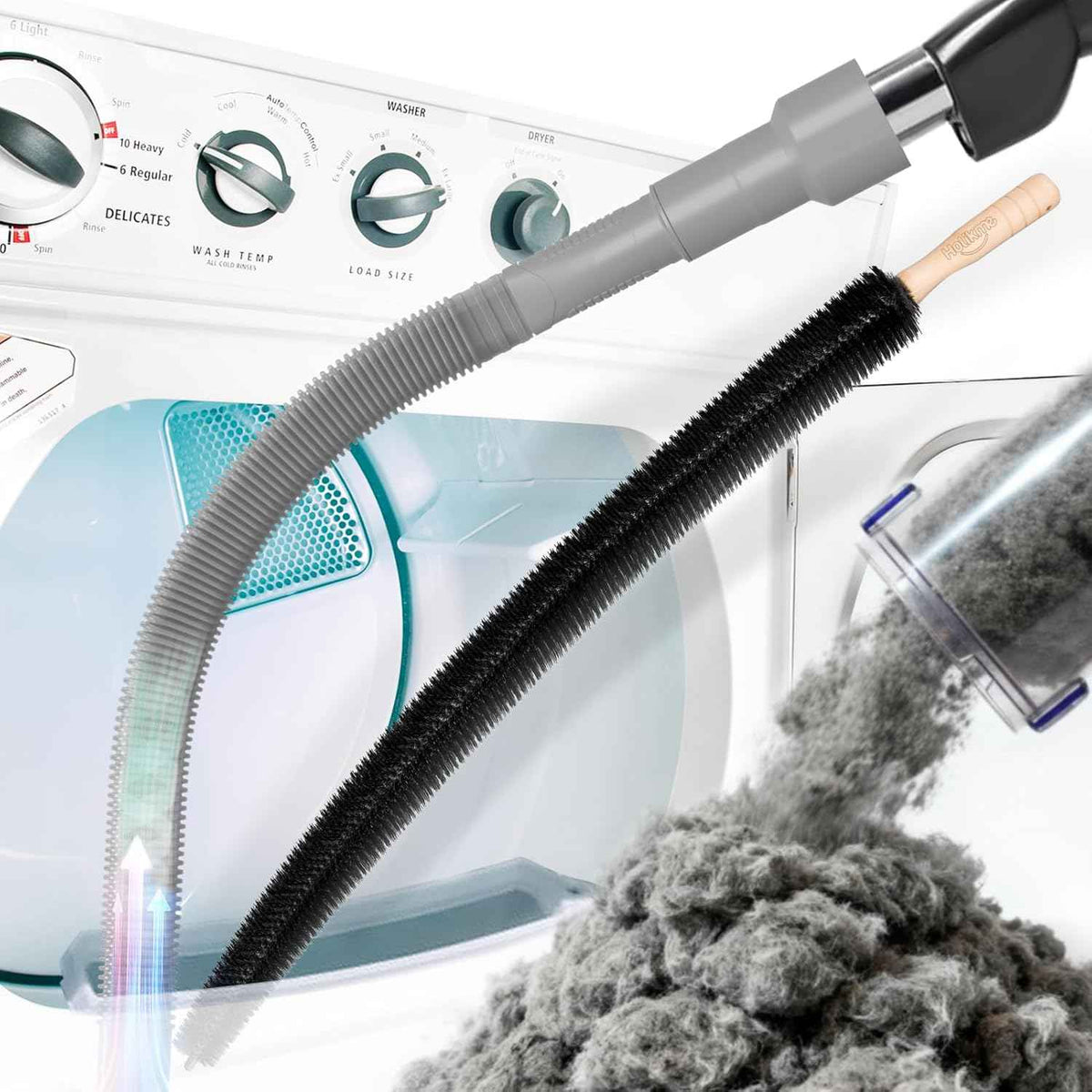 Holikme 2 Pieces Dryer Vent Cleaner Kit, Dryer Lint Vacuum Attachment and Flexible Dryer Lint Brush, Dryer Vent Vacuum Hose Attachment,Blue