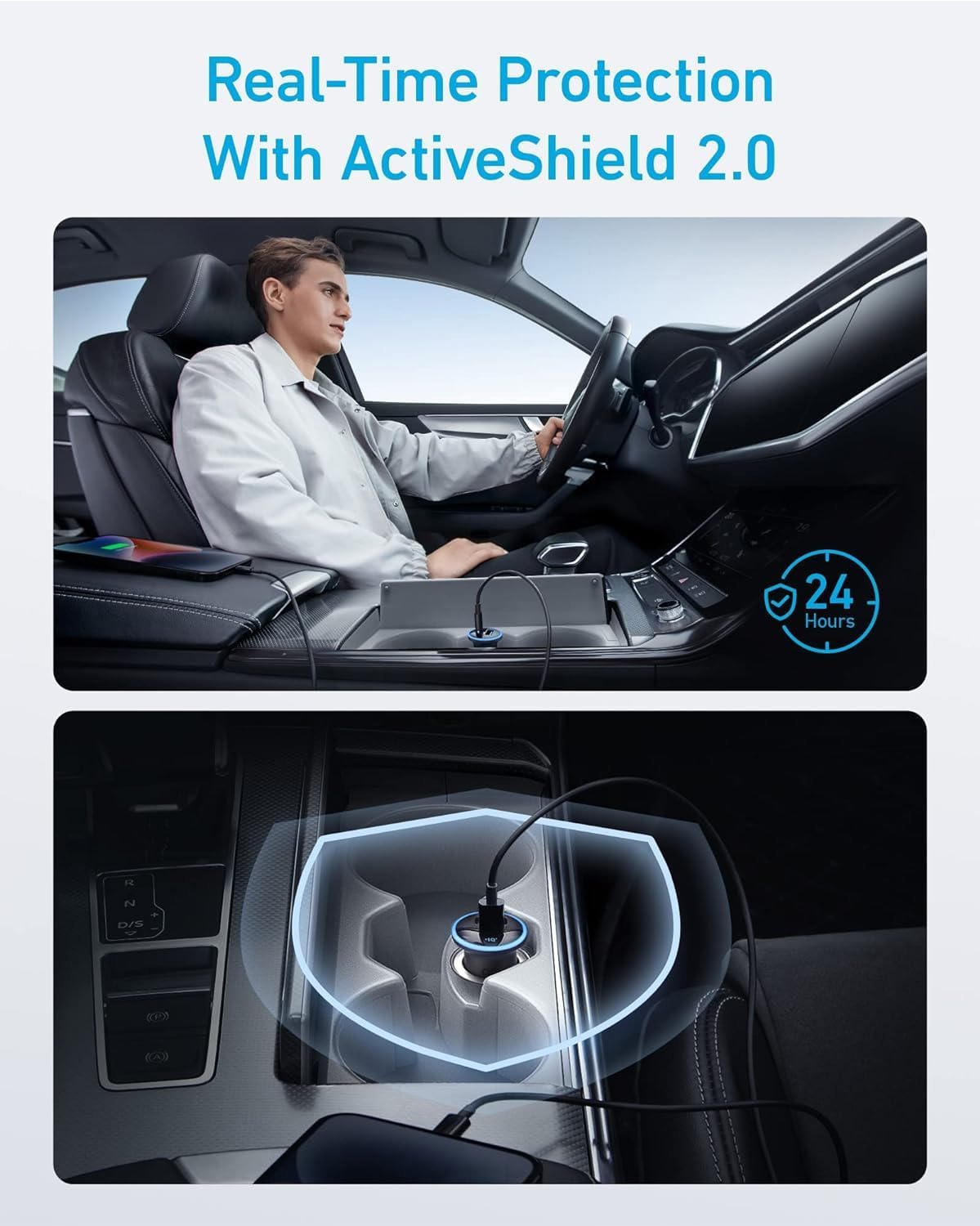 anker 52.5w dual-port usb-c car charger with poweriq 3.0 for iphone and galaxy